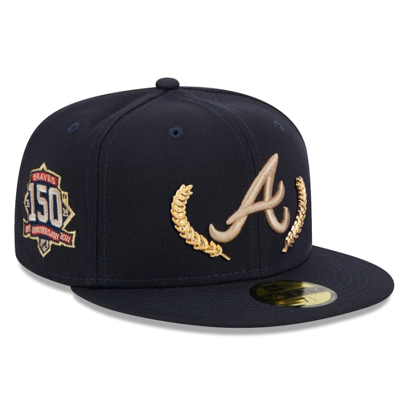 New Era Atlanta Braves Gold Leaf 59FIFTY Fitted Hat - Navy