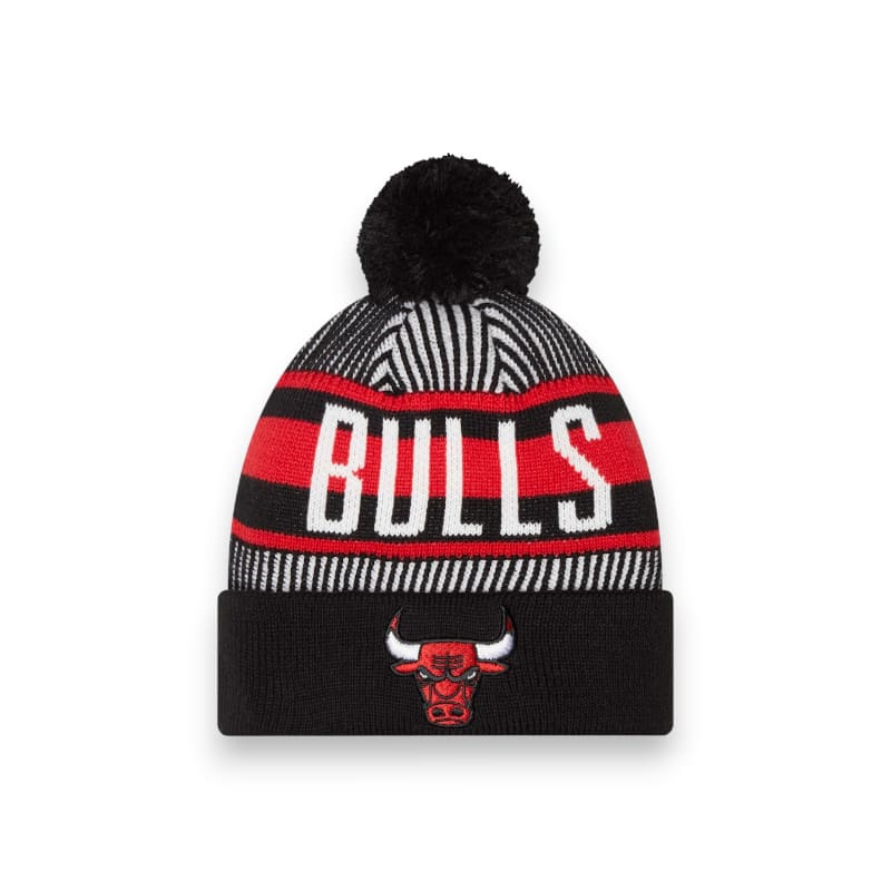 New Era Chicago Bulls Striped Cuffed Pom Knit Hat - Black |