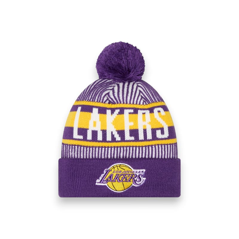 New Era Los Angeles Lakers Striped Cuffed Knit Hat with Pom