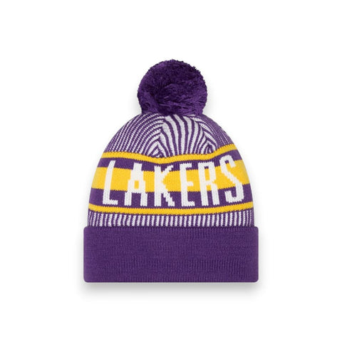 New Era Los Angeles Lakers Striped Cuffed Knit Hat with Pom