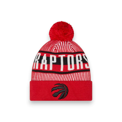 New Era Toronto Raptors Striped Cuffed Pom Knit Hat- Red |