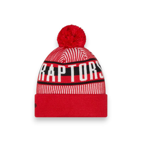 New Era Toronto Raptors Striped Cuffed Pom Knit Hat- Red |